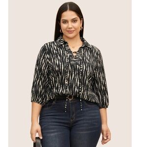 BloomChic Plus Size Shirt Collar Striped Tab Sleeve Blouse